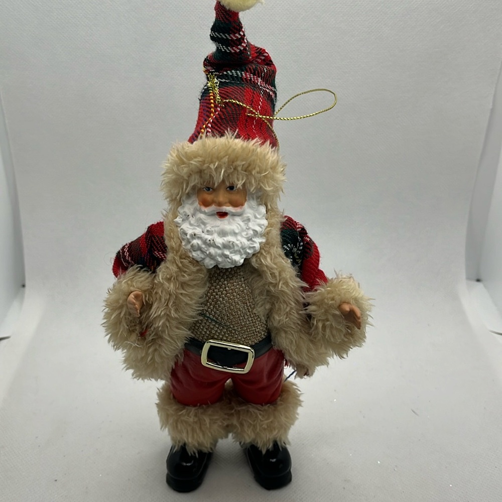 Old World Santa Claus Ornament Plaid Red 7”